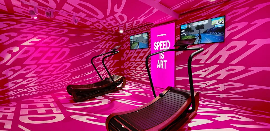 saucony house of speed pink gym with two running machines