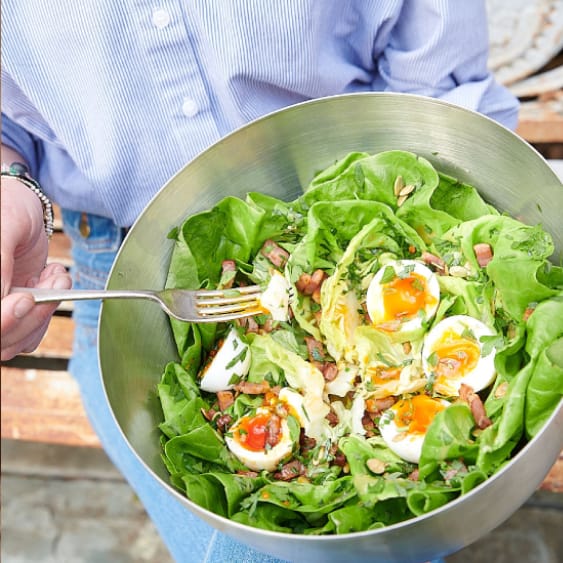 egg ceasar salad prepared by thomasina miers in oxo salad spinner